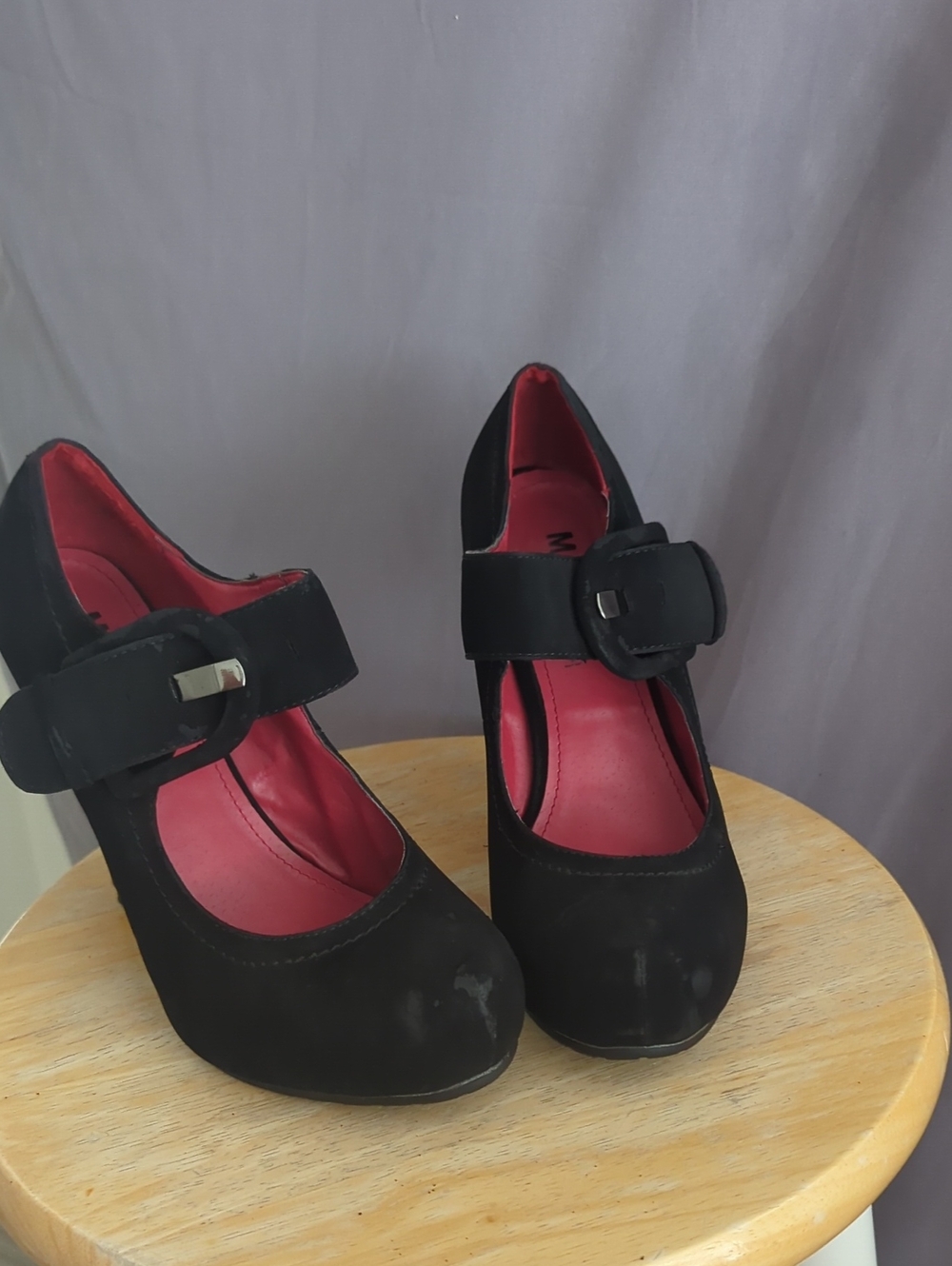 Madeline Black Mary Jane Heels with Pink Lining